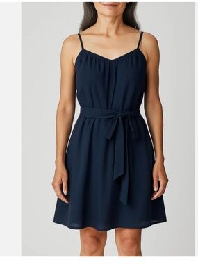 Banana Republic Navy Blue Chiffon A-line Dress Tie Waist  - Women's Size 6